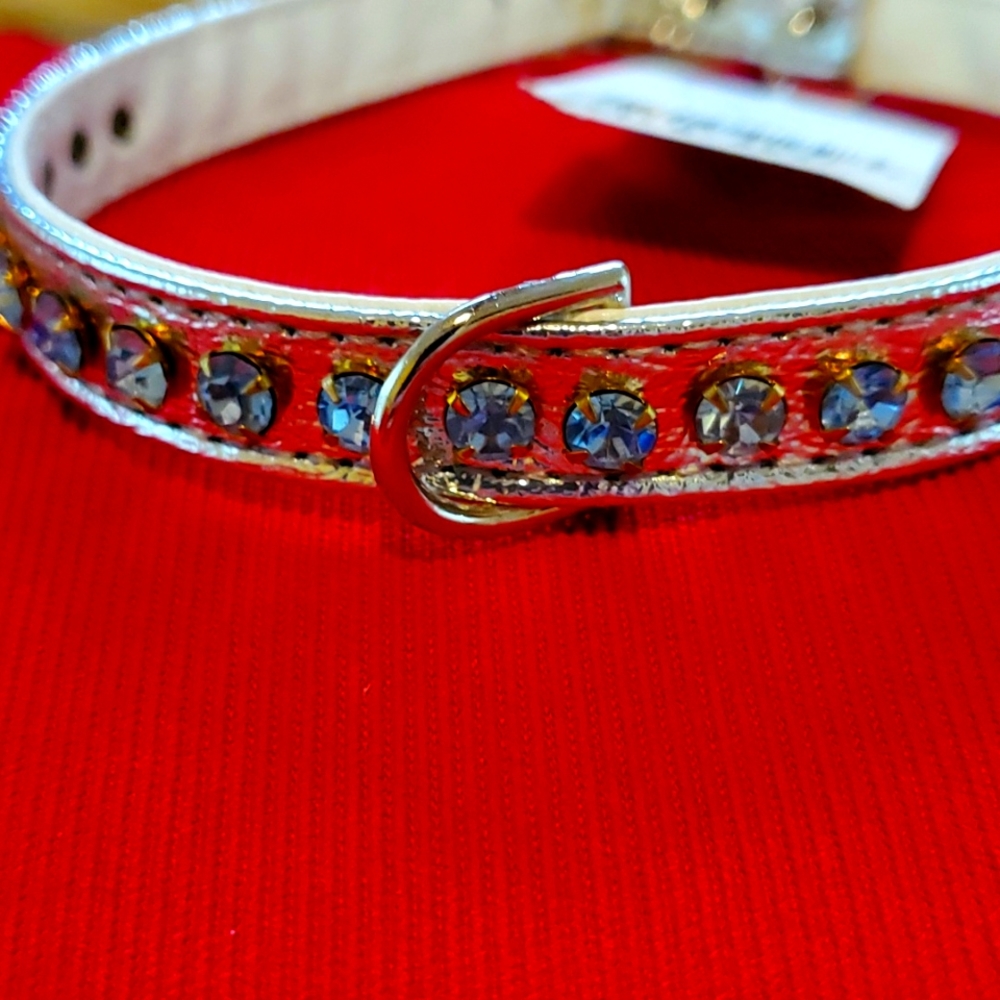 Dog collar silver with rhinestones size 16
